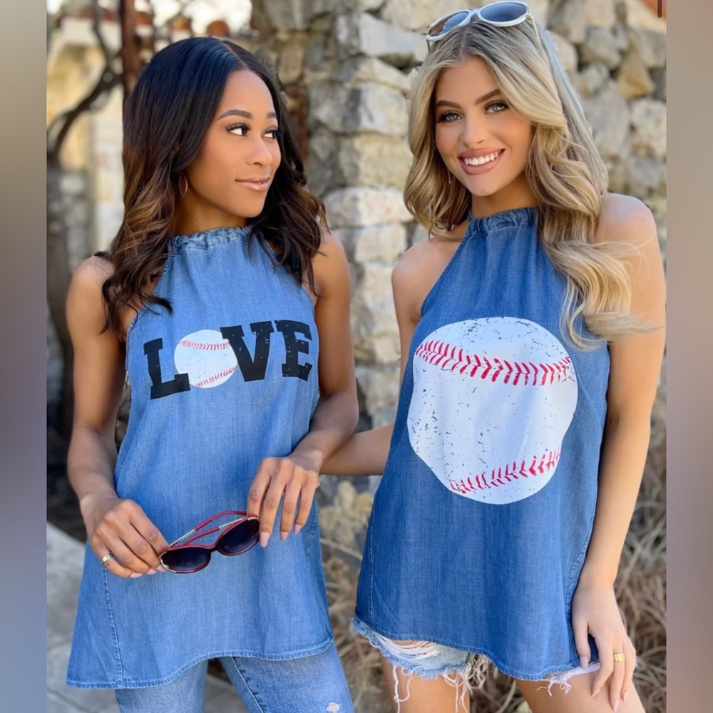 NWT! Baseball Chambray Denim Halter Tops